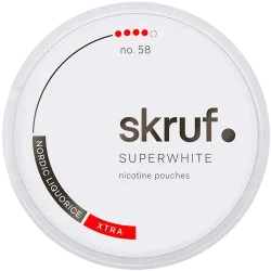 Skruf Skruf Superwhite No. 58 Nordic Liquorice Xtra Strong Strong – nikotinpåsar